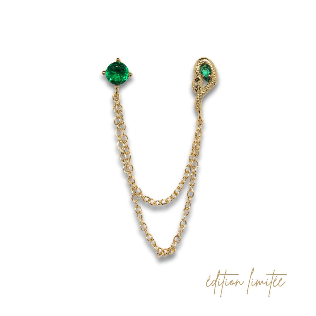 Boucles D'oreilles Pendantes Argentées Avec Chaînes Maille Serpent Et Boules - Occasion Bon état