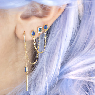 boucle d'oreille double chaine strass bleu rococo