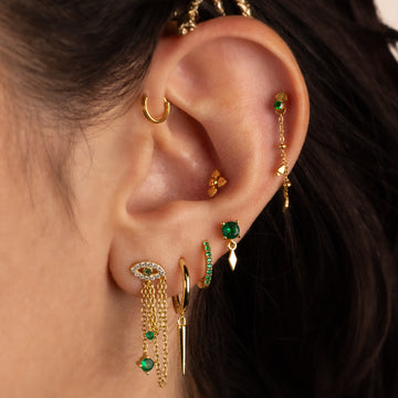 WOZNU Boucles D'Oreilles Argent 925 Pour Femme Plaquée Or 14 Carats Dangle Chaîne Boucles D'oreilles, Double Creoles Or/Argent Pour Plusieurs Piercings Oreille Helix Tragus Piercing Bijoux Argent 1