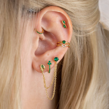 Piercing Labret Helix En Acier Inoxydable 316L Doré 16G - Zircone Cubique Triangle Transparent/vert - Longueur 6/8 Mm Sans Filetage