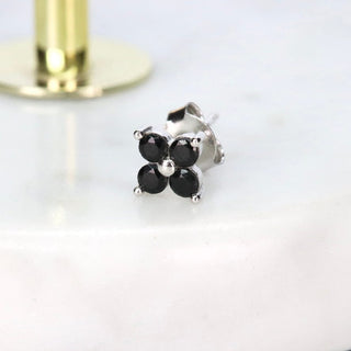 Boucle d'oreille en argent. Bijoux By Les Audacieuses. Boucle d'oreille strass noir. Puce d'oreille Maya